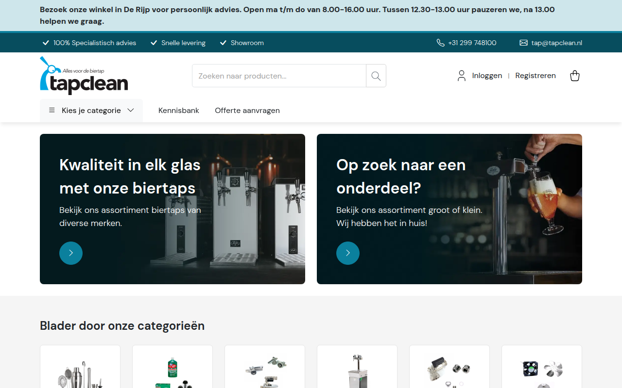 Screenshot van tapclean.nl