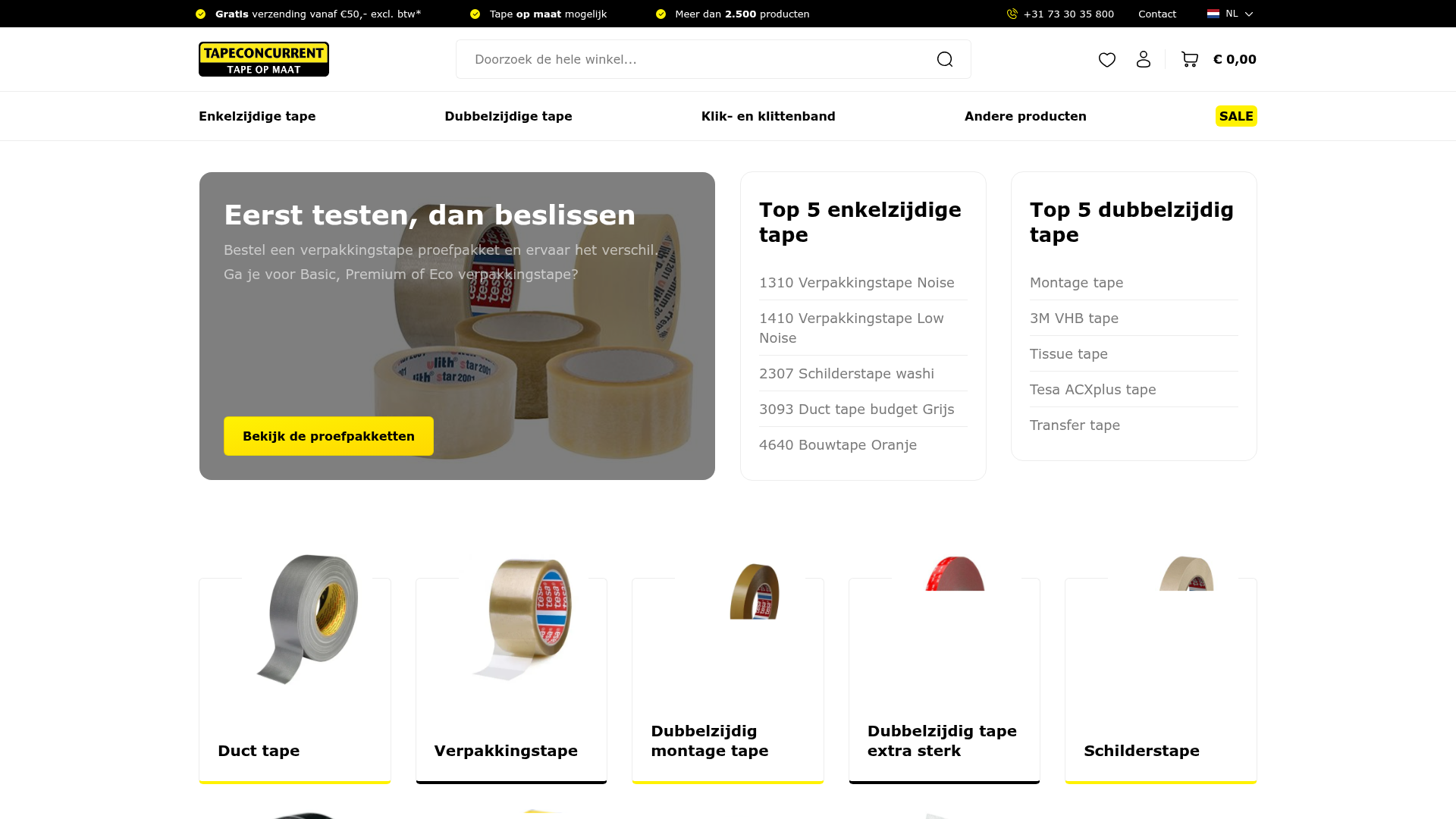 Screenshot van tapeconcurrent.nl