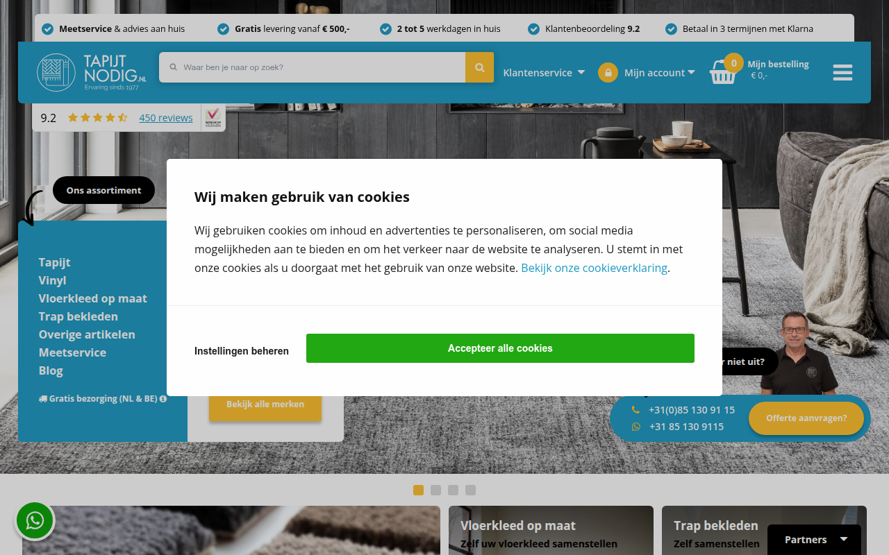 Screenshot van tapijtnodig.nl