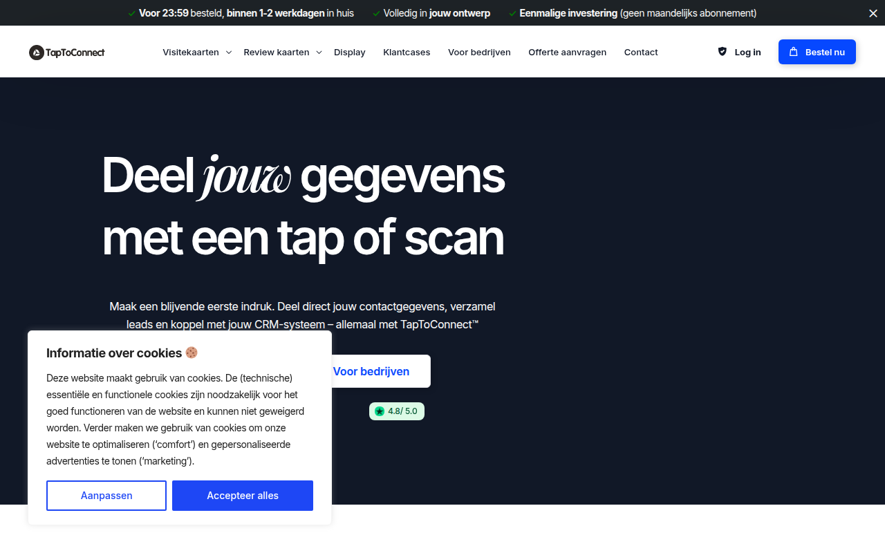 Screenshot van taptoconnect.nl
