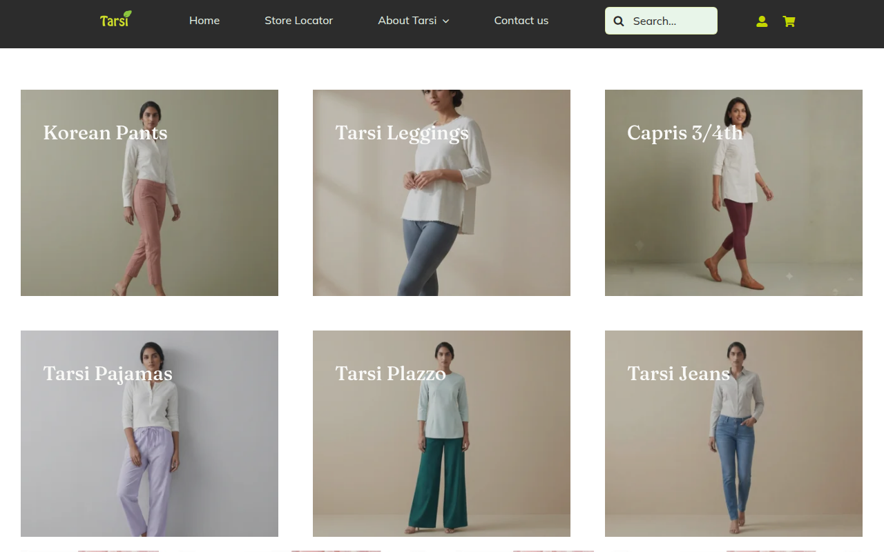 Screenshot van tarsiwear.com