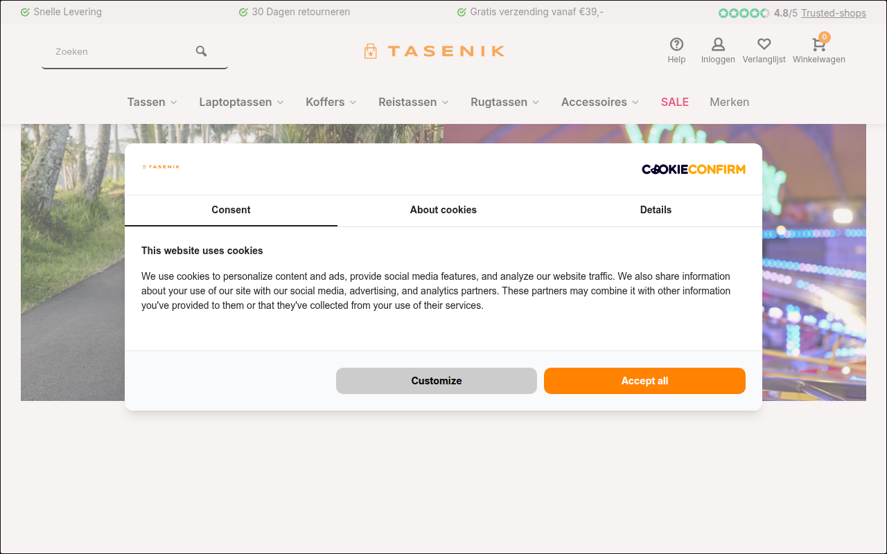 Screenshot van tasenik.nl