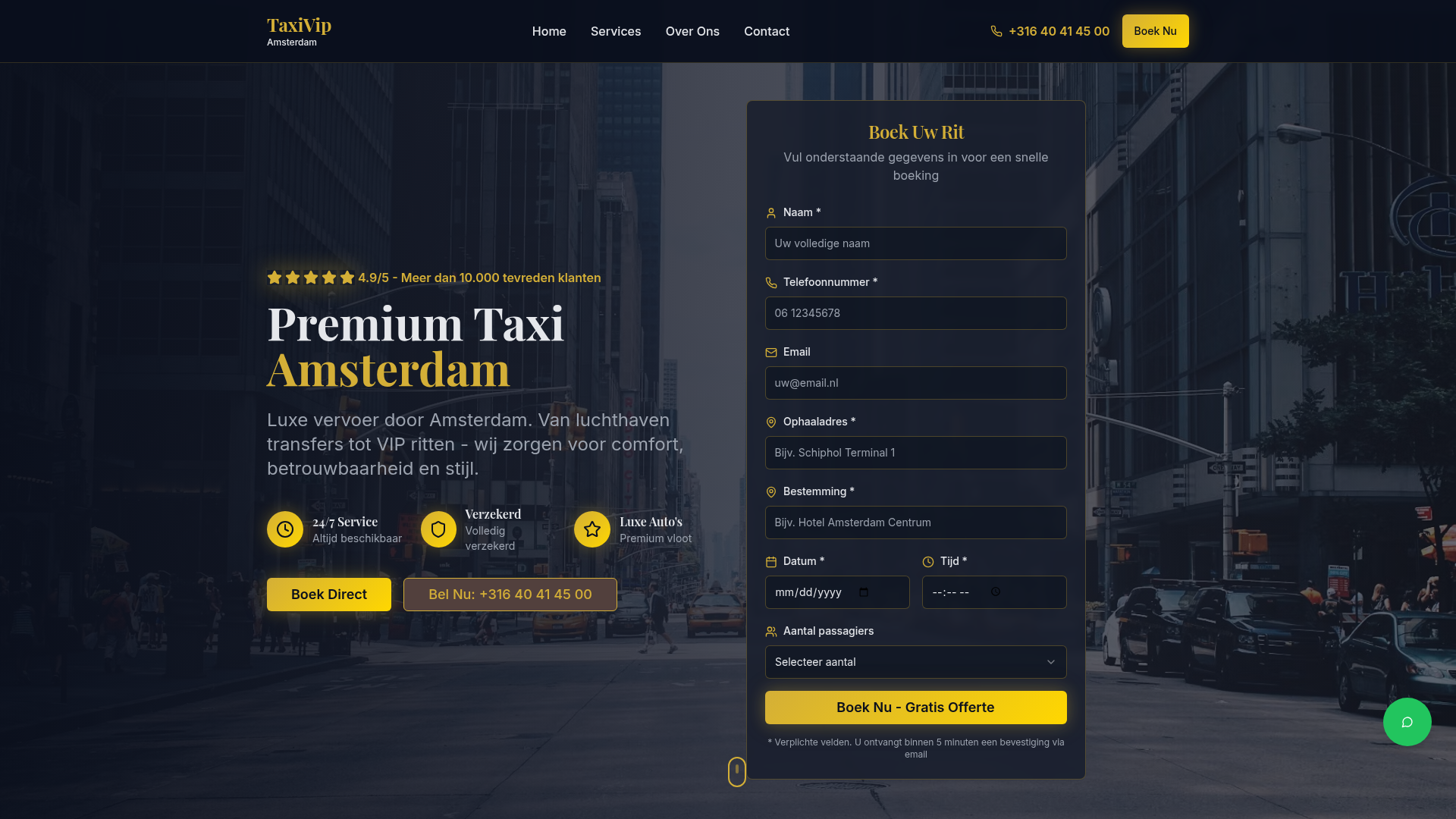 Screenshot van taxivip.nl