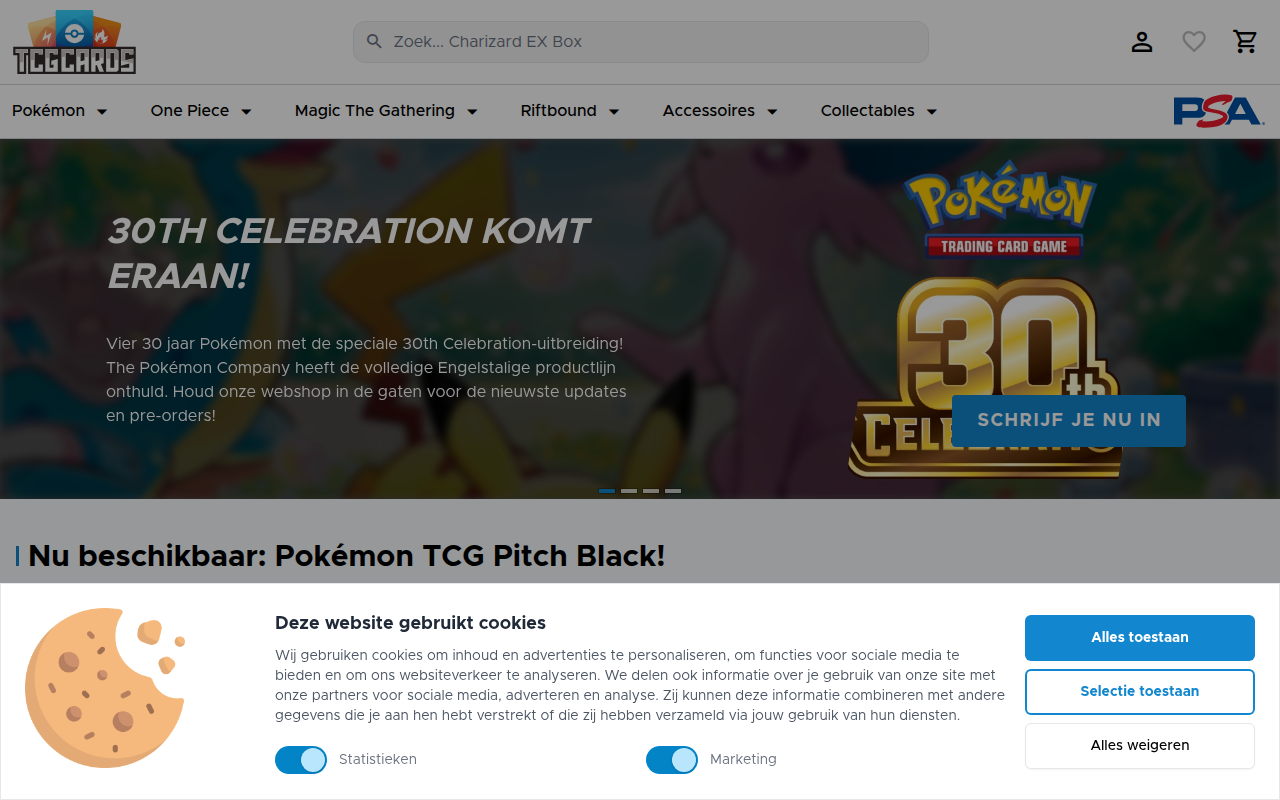 Screenshot van tcg-cards.nl
