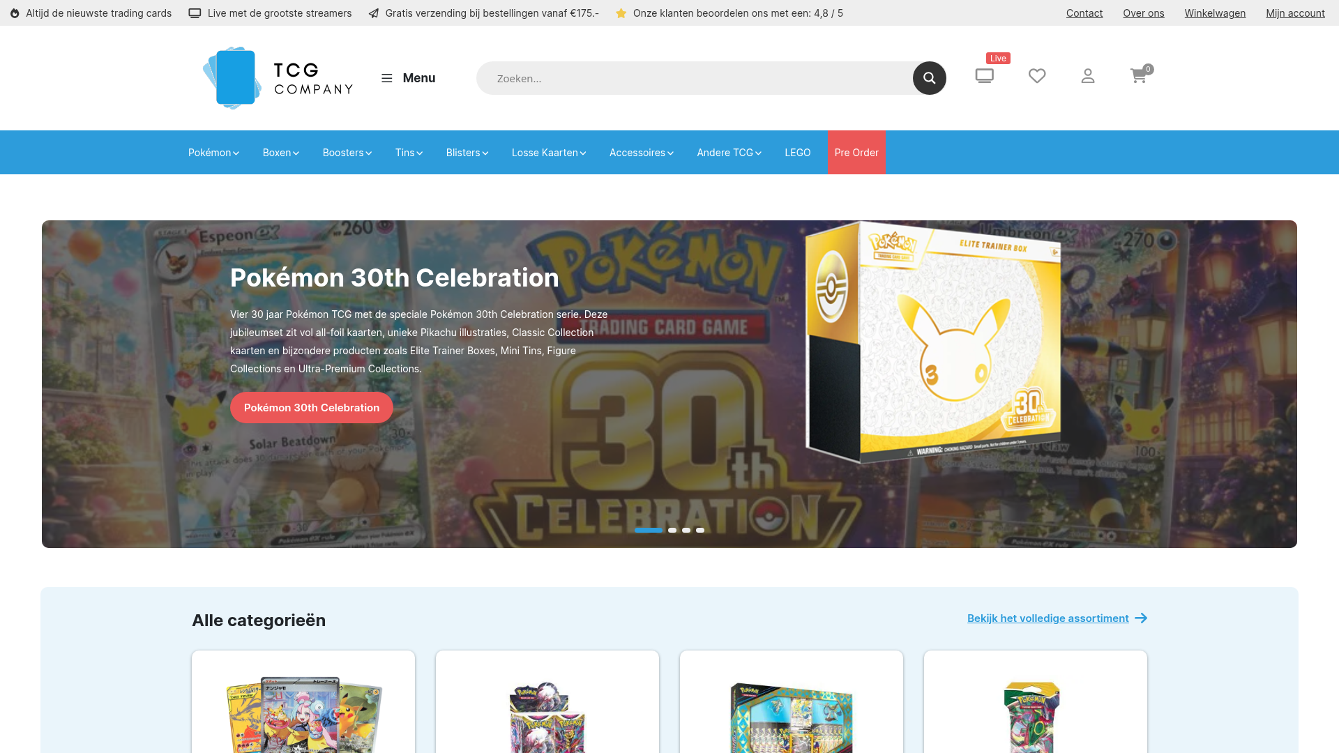 Screenshot van tcgcompany.nl