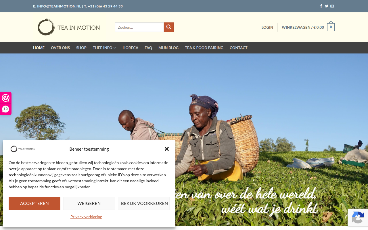 Screenshot van teainmotion.nl