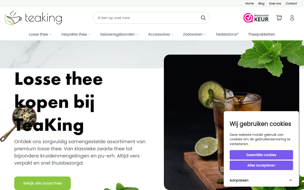 Screenshot van teaking.nl