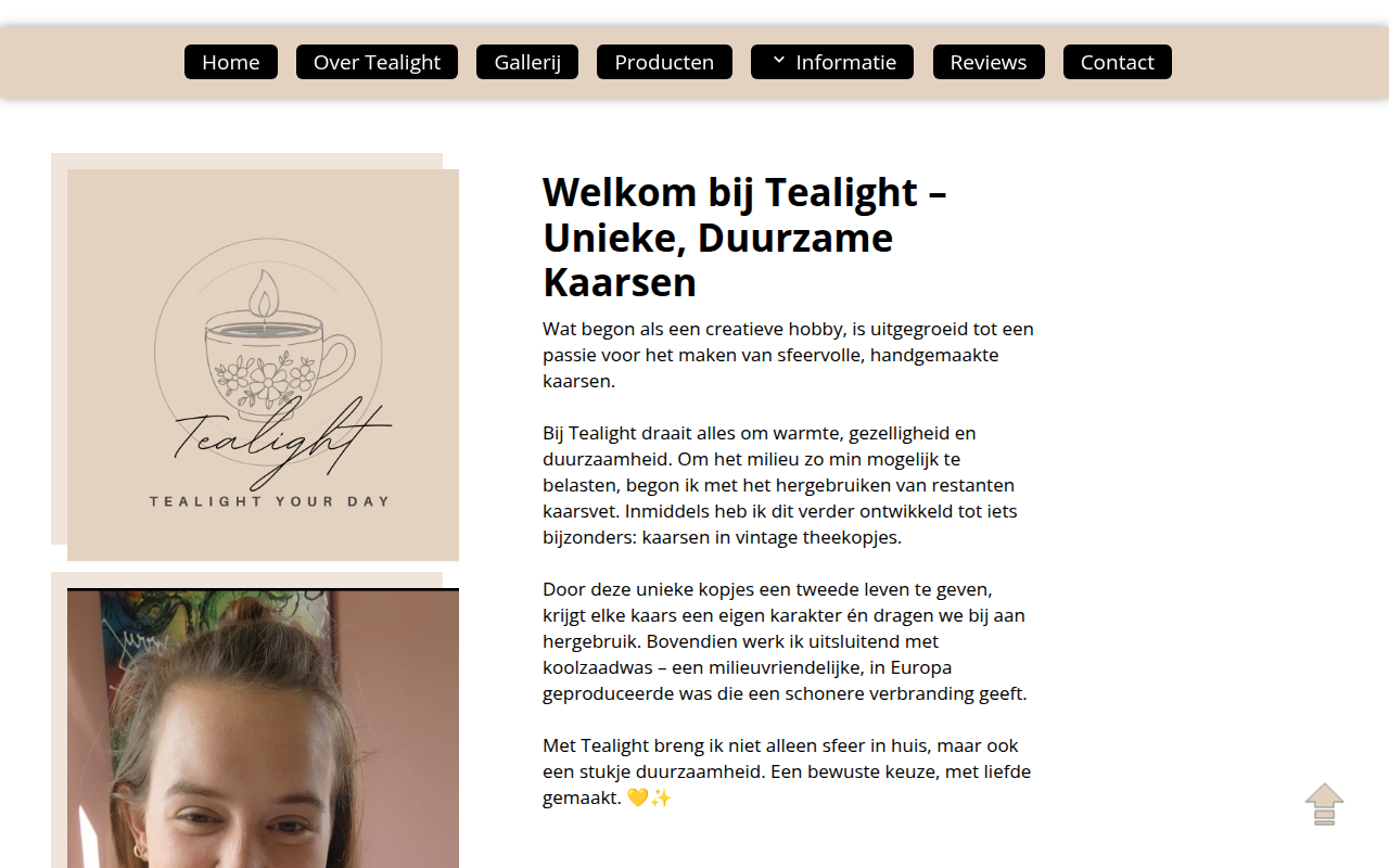 Screenshot van tealight.nl
