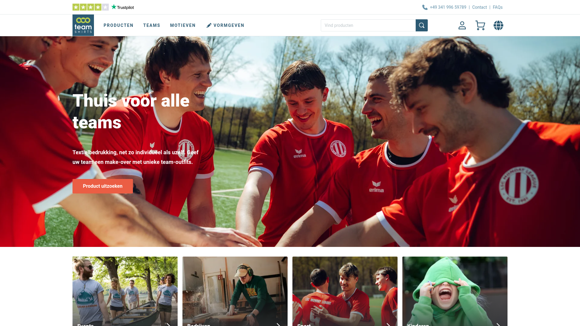 Screenshot van teamshirts.be
