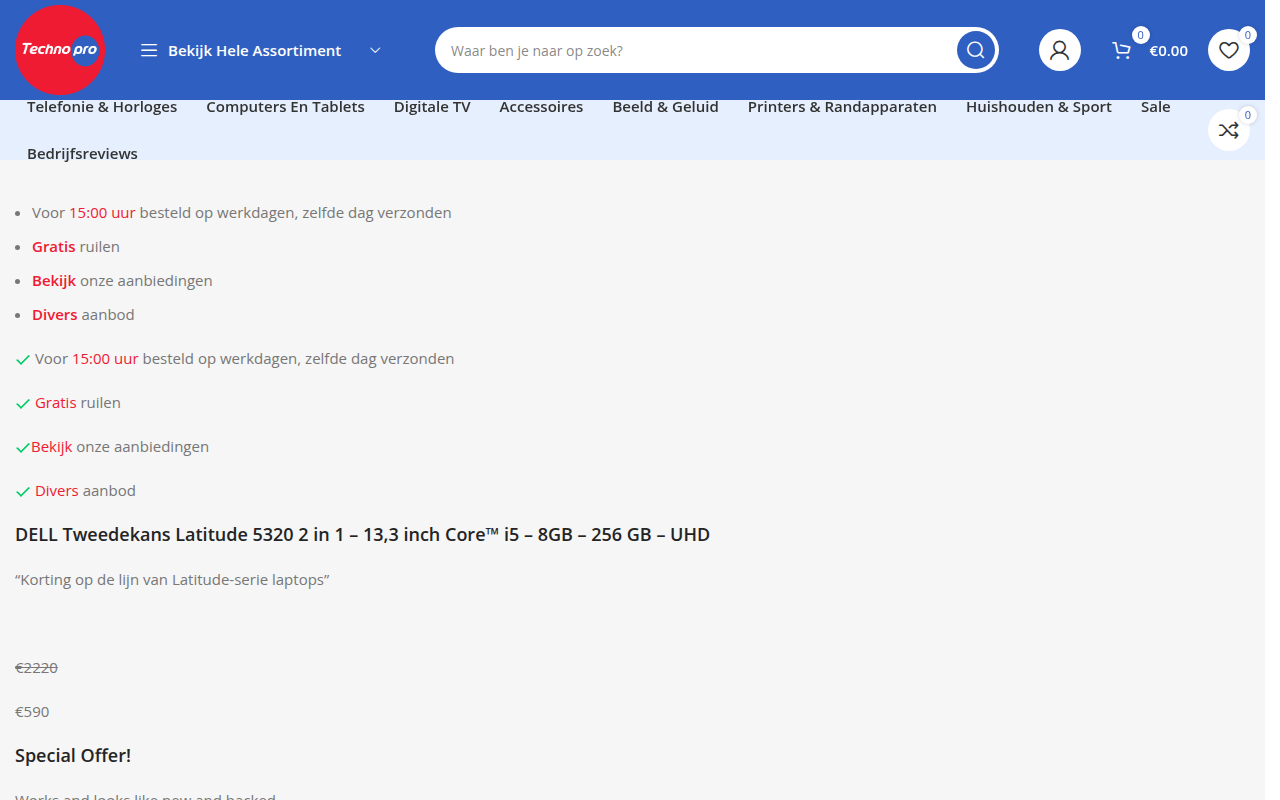 Screenshot van technoproshop.nl