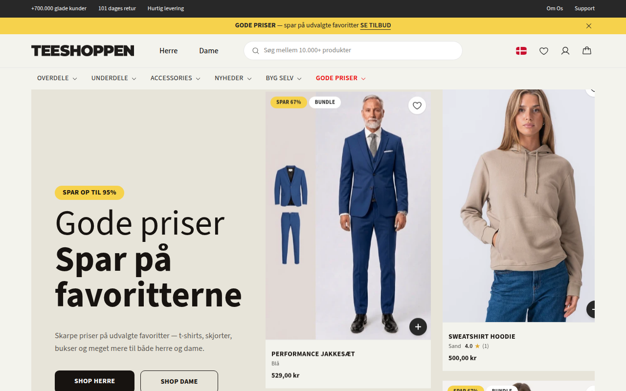 Screenshot van teeshoppen.dk