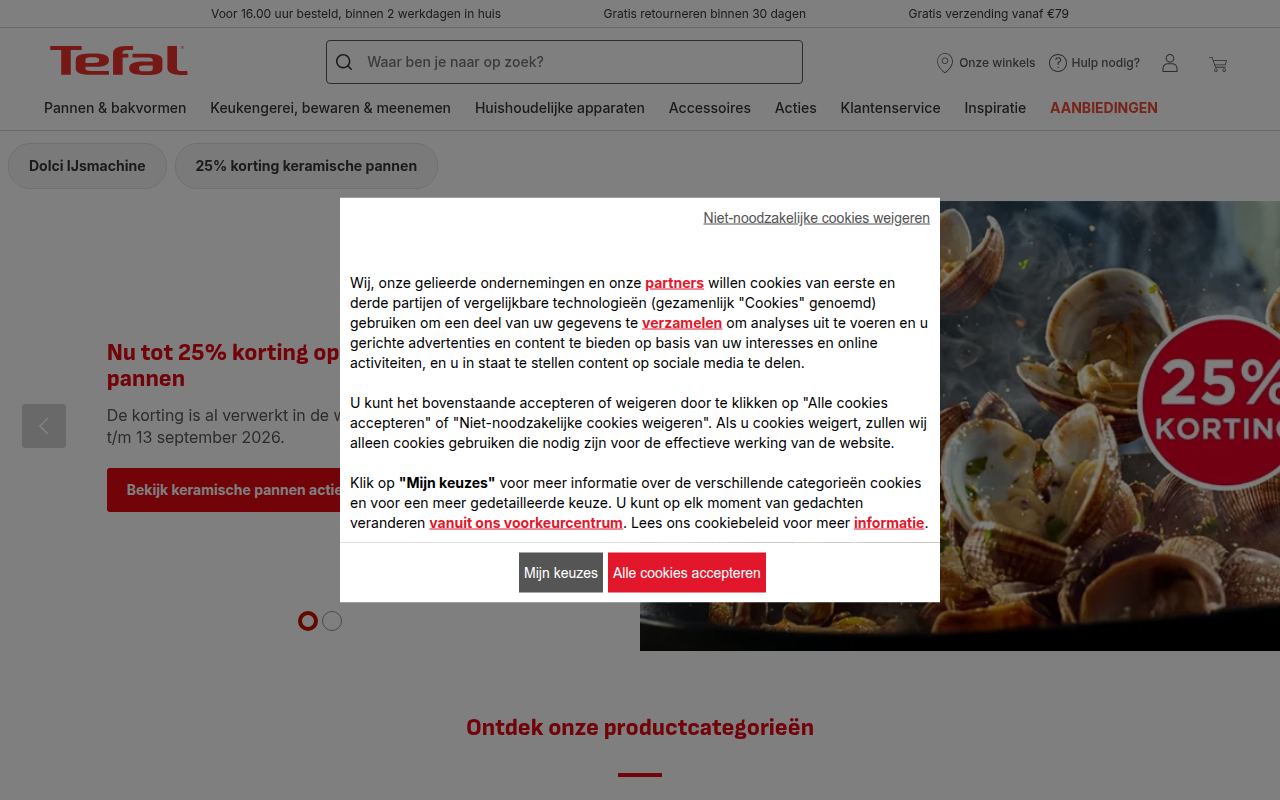 Screenshot van tefal.nl