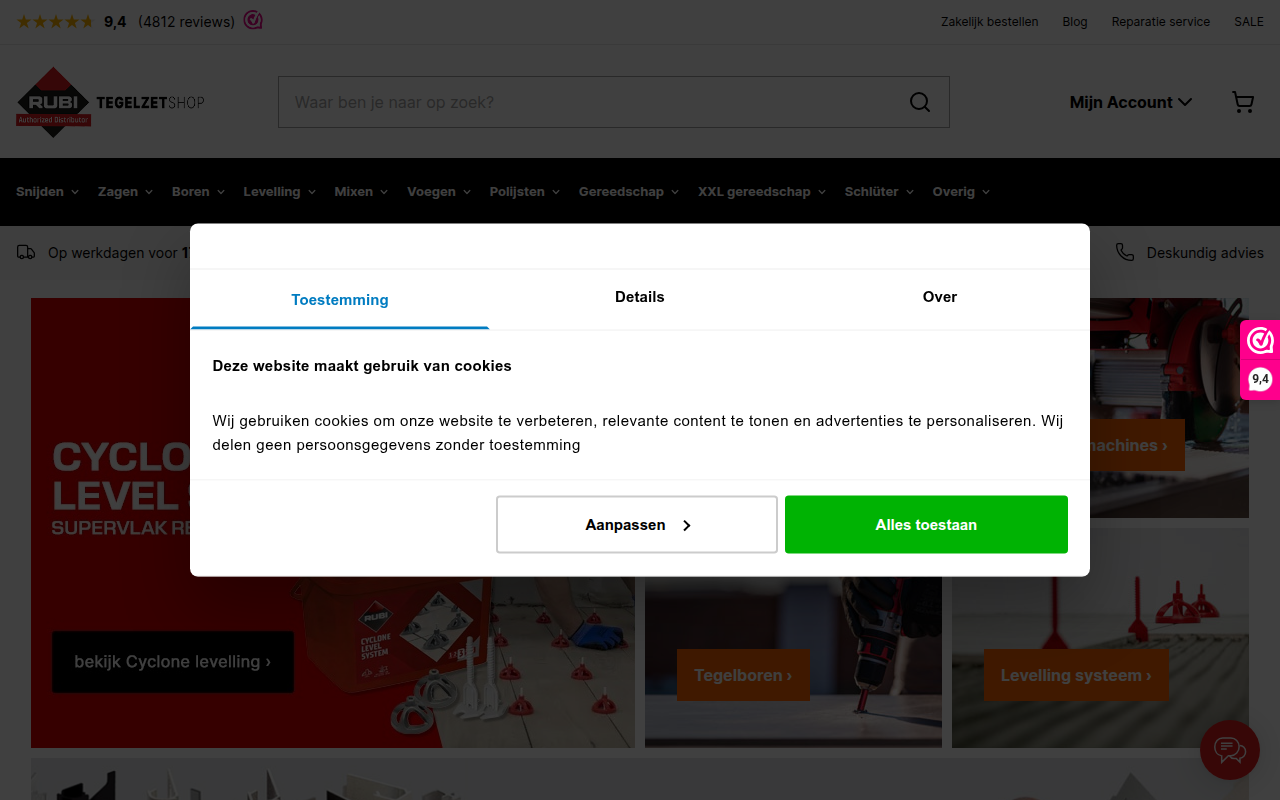 Screenshot van tegelzetshop.nl