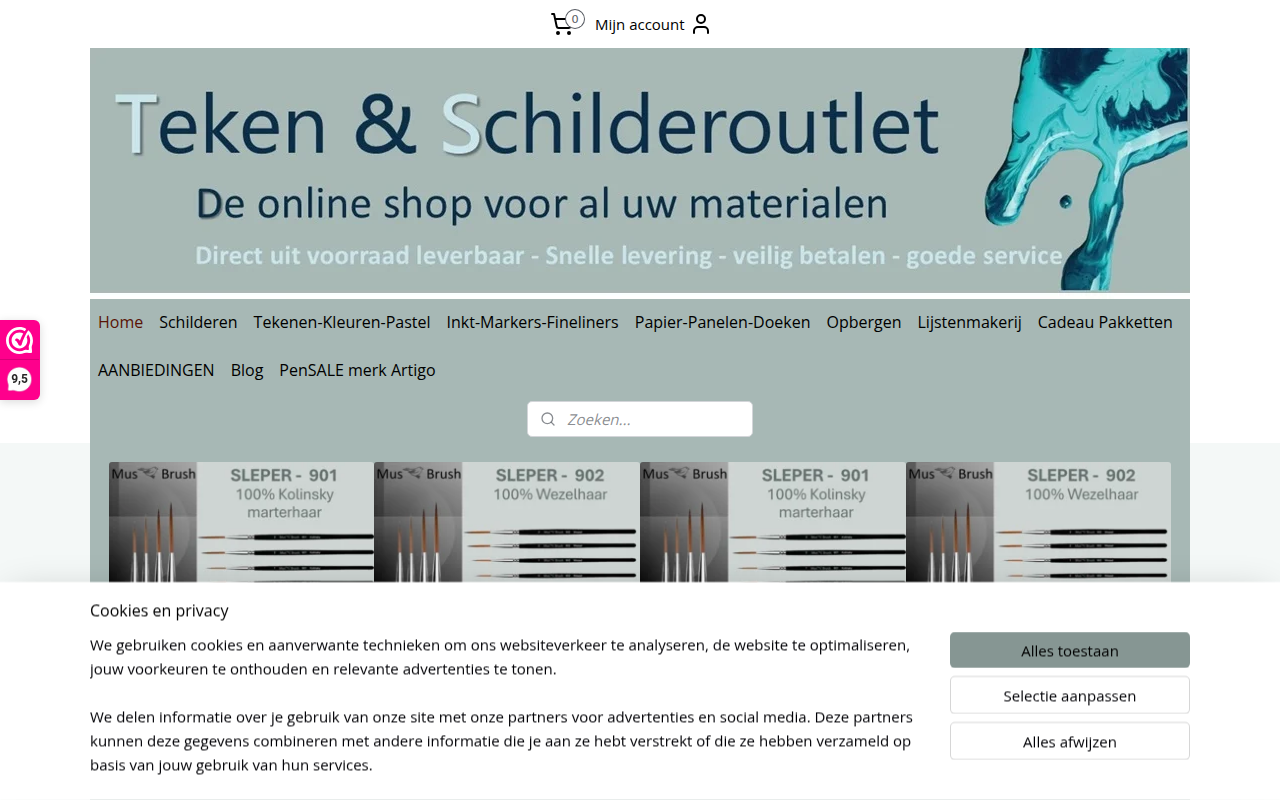 Screenshot van tekenenschilderoutlet.nl