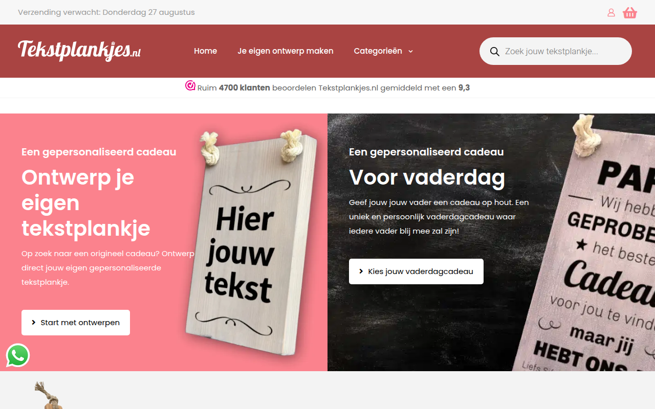 Screenshot van tekstplankjes.nl