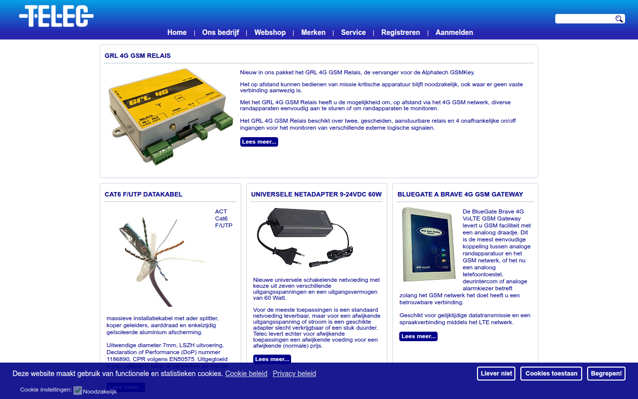 Screenshot van telec.nl
