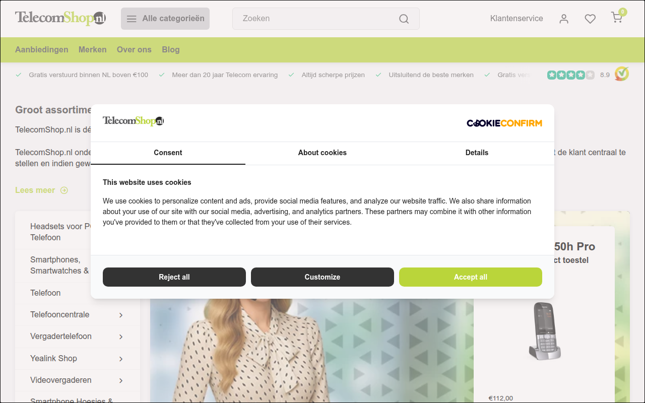 Screenshot van TelecomShop.nl