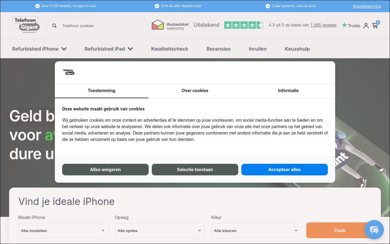 Screenshot van telefoongigant.nl