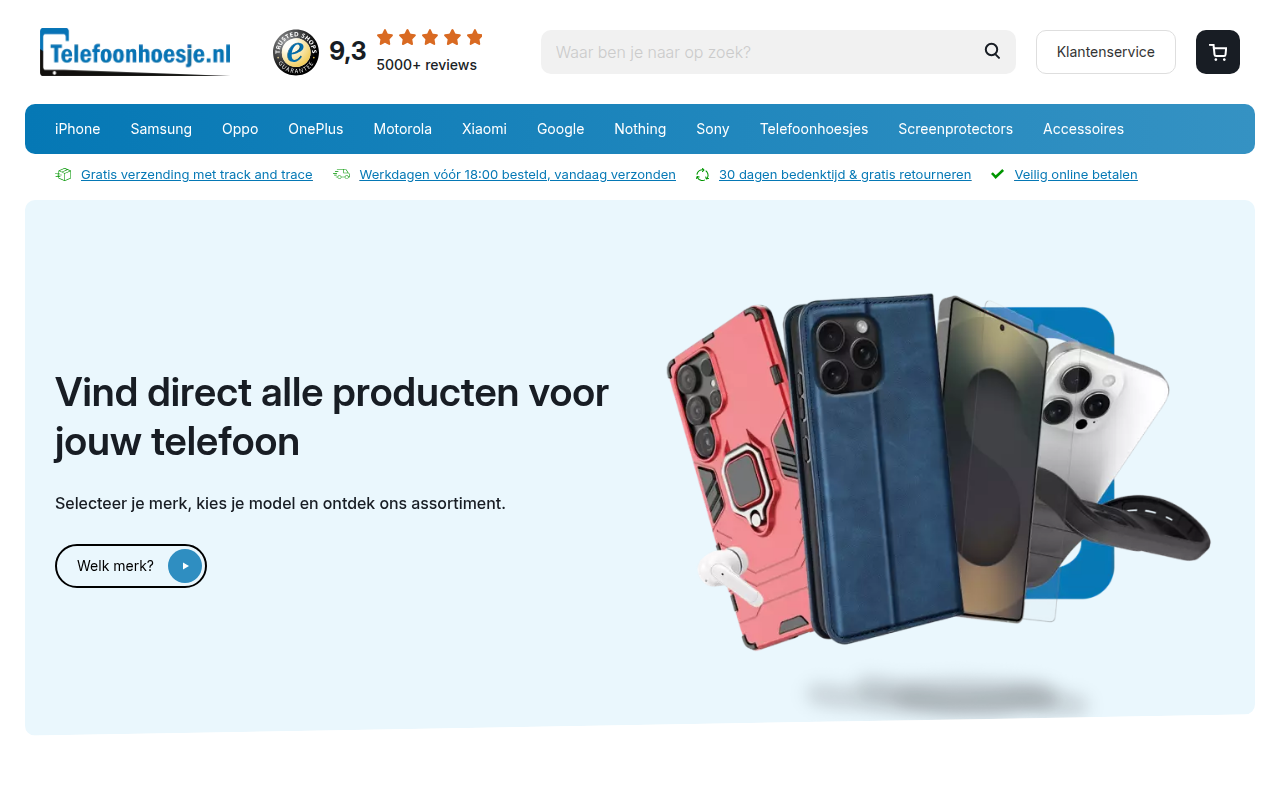 Screenshot van Telefoonhoesjestore.nl