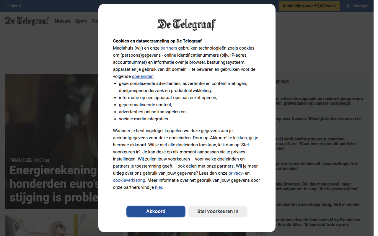 Screenshot van telegraaf.nl