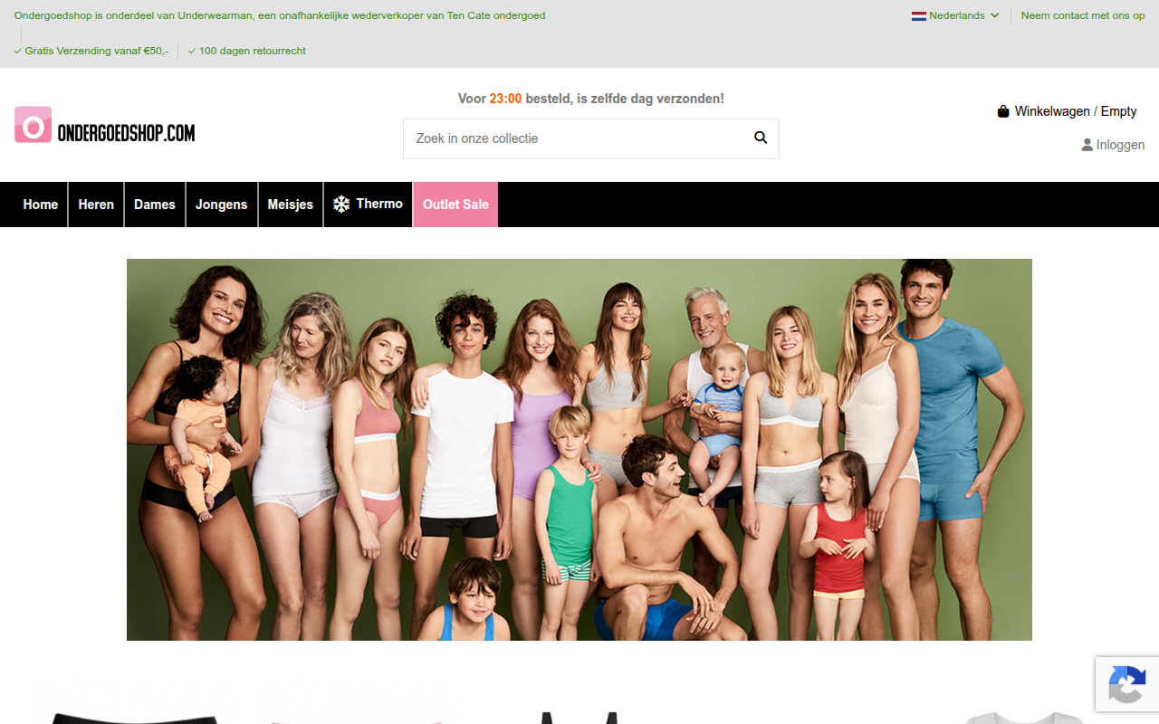 Screenshot van tencateshop.com