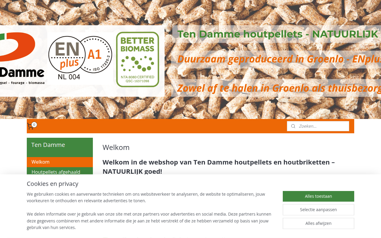 Screenshot van tendammewebshop.nl