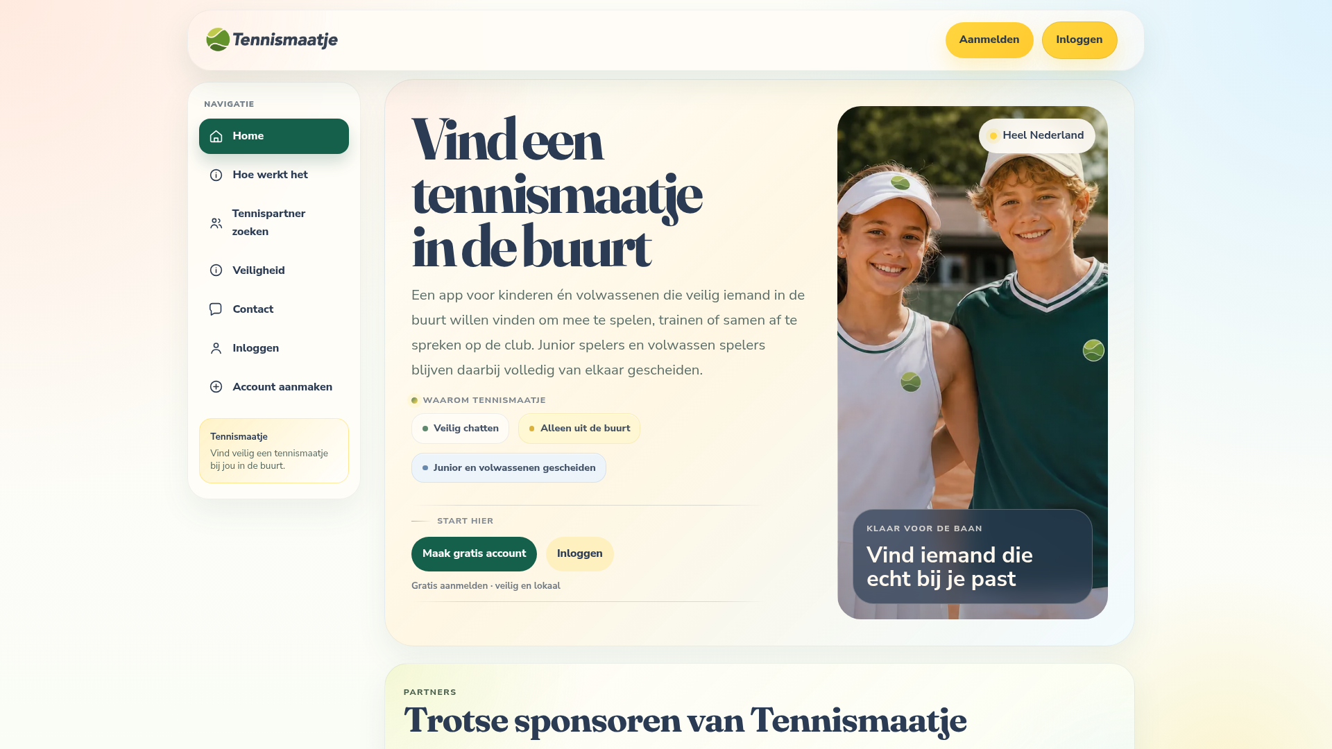 Screenshot van tennis-maatje.nl