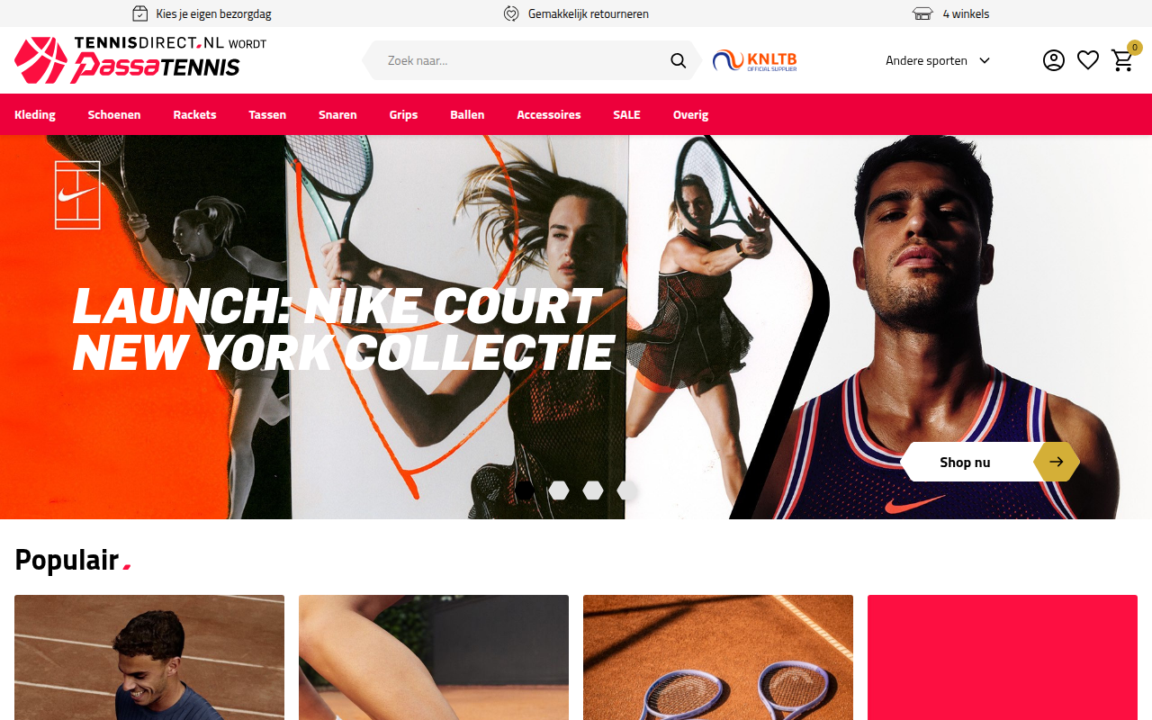 Screenshot van tennisdirect.nl