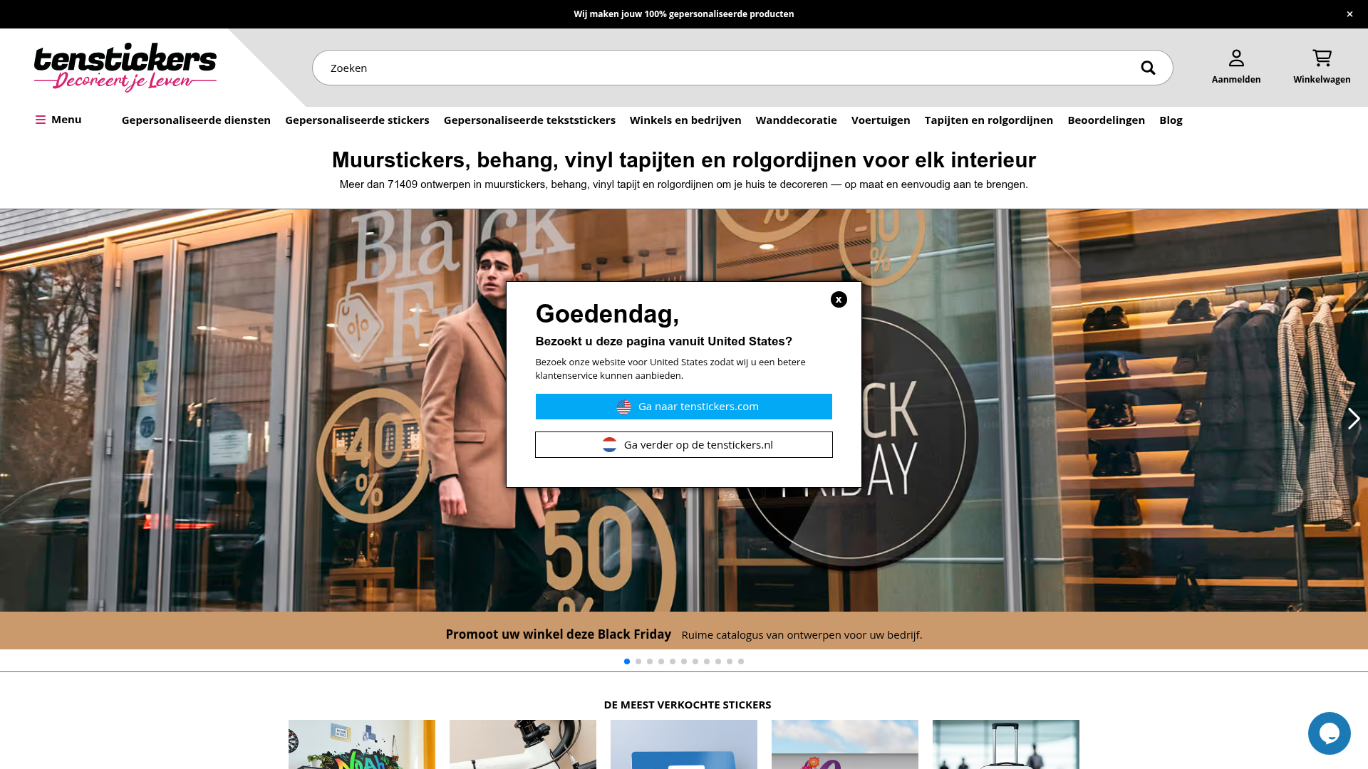 Screenshot van tenstickers.nl