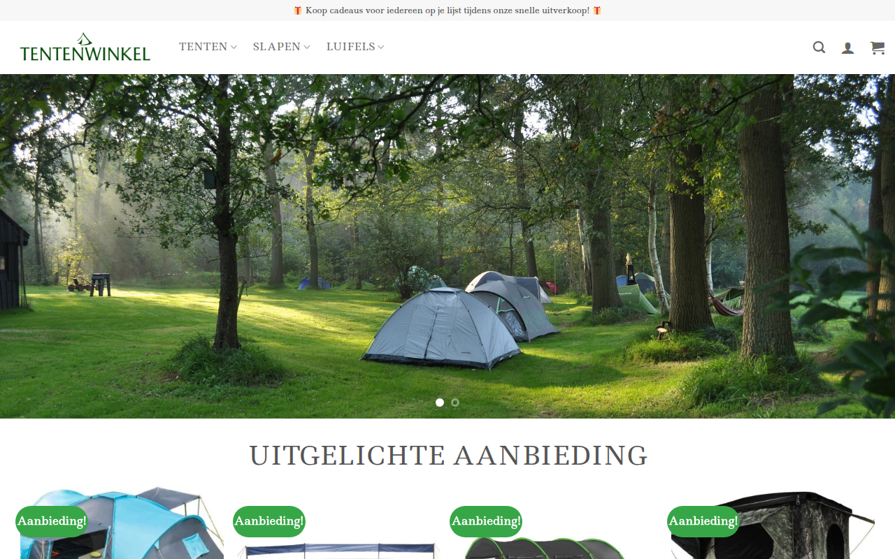 Screenshot van tentenkorting.com