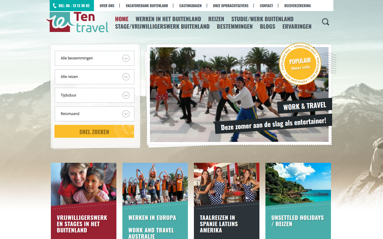 Screenshot van tentravel.nl