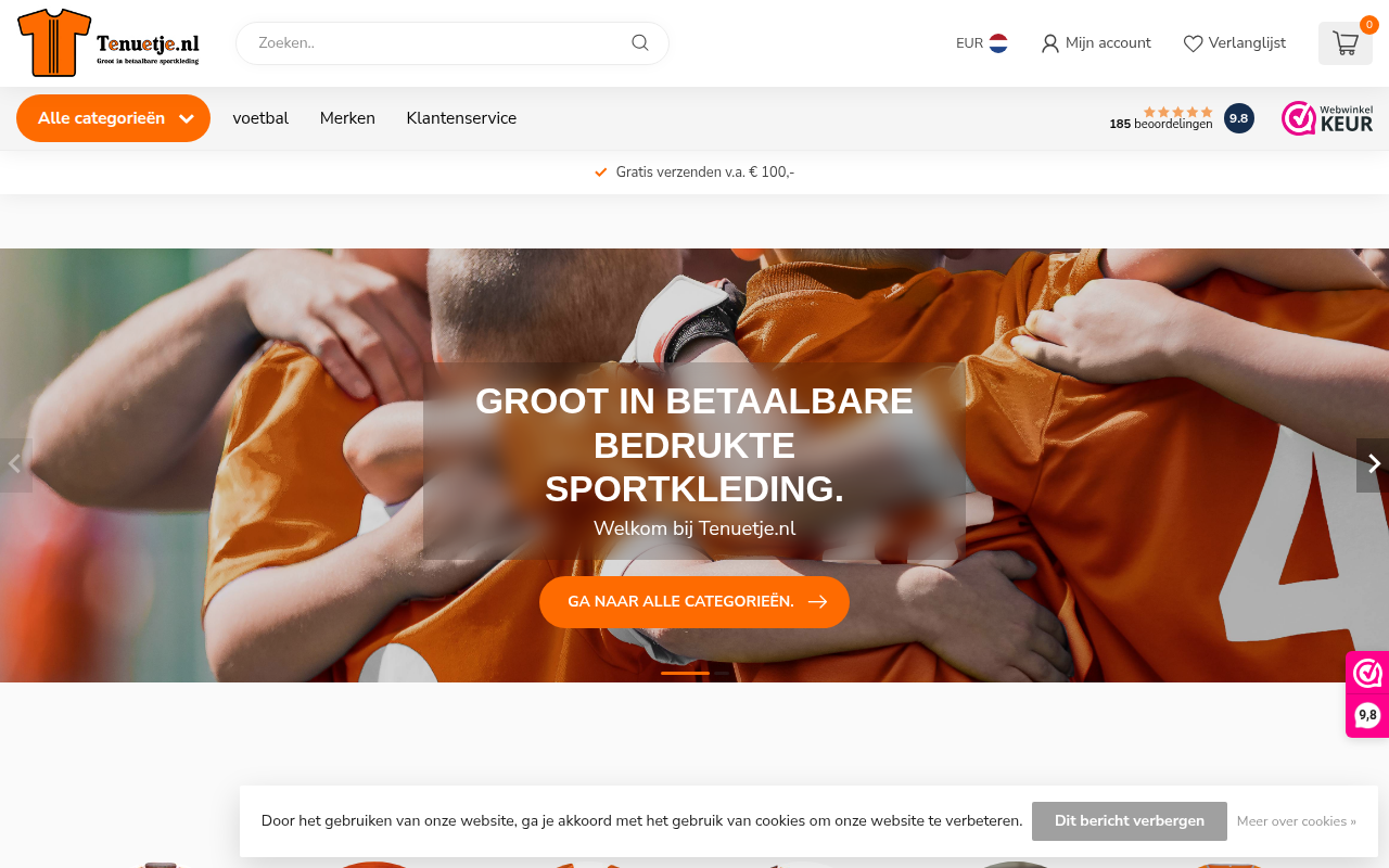 Screenshot van tenuetje.nl