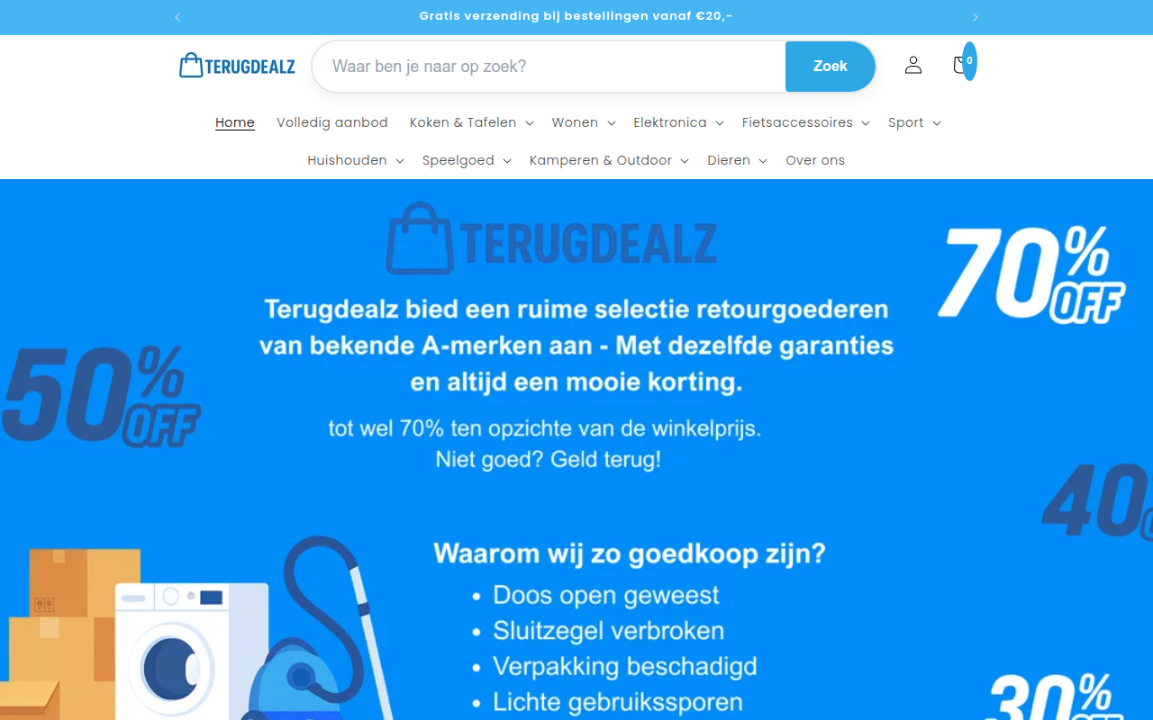 Screenshot van terugdealz.nl
