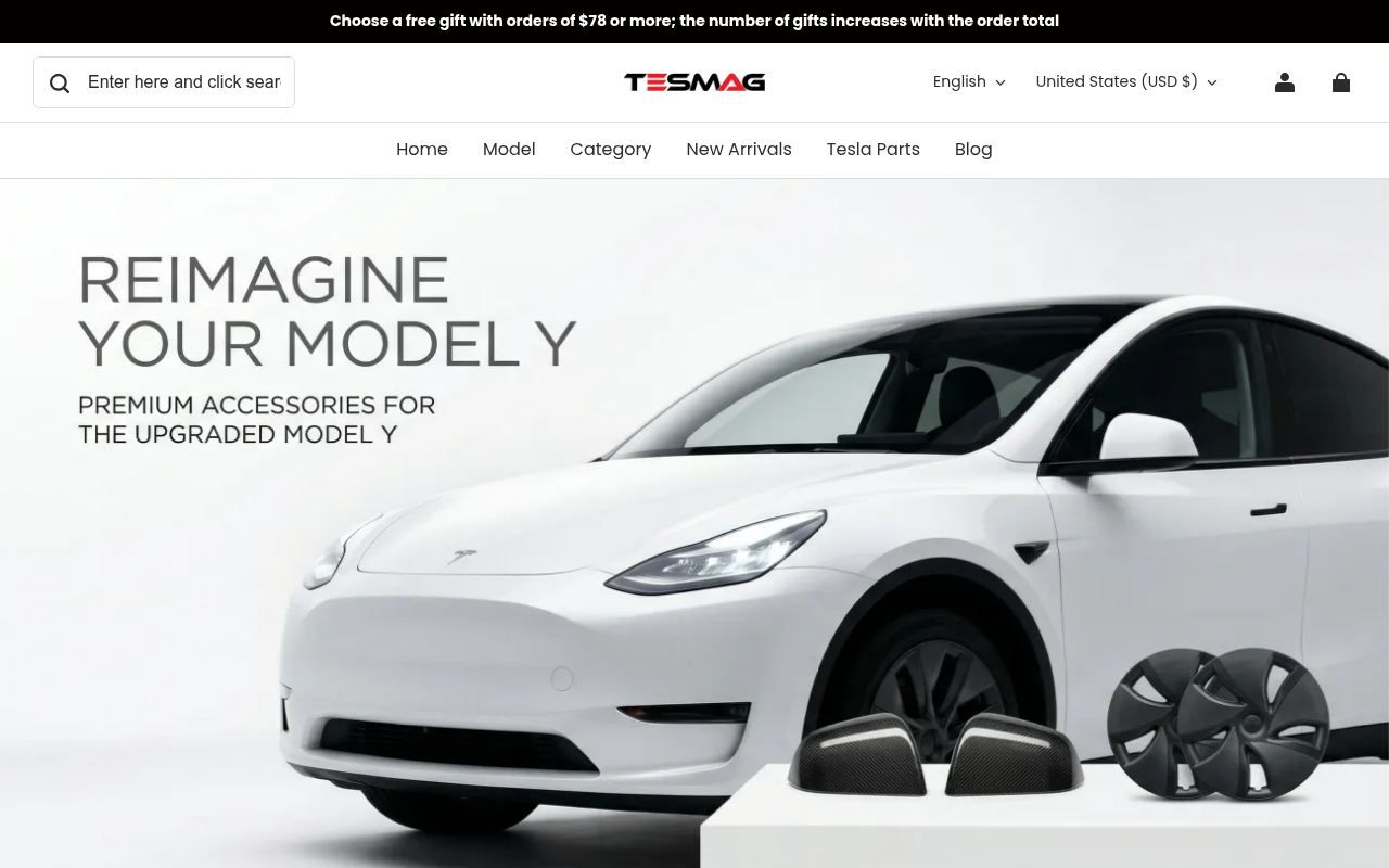 Screenshot van teslaacessories.com