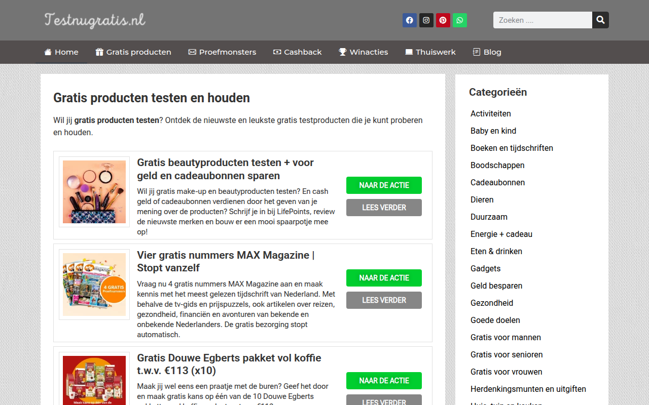 Screenshot van testnugratis.nl