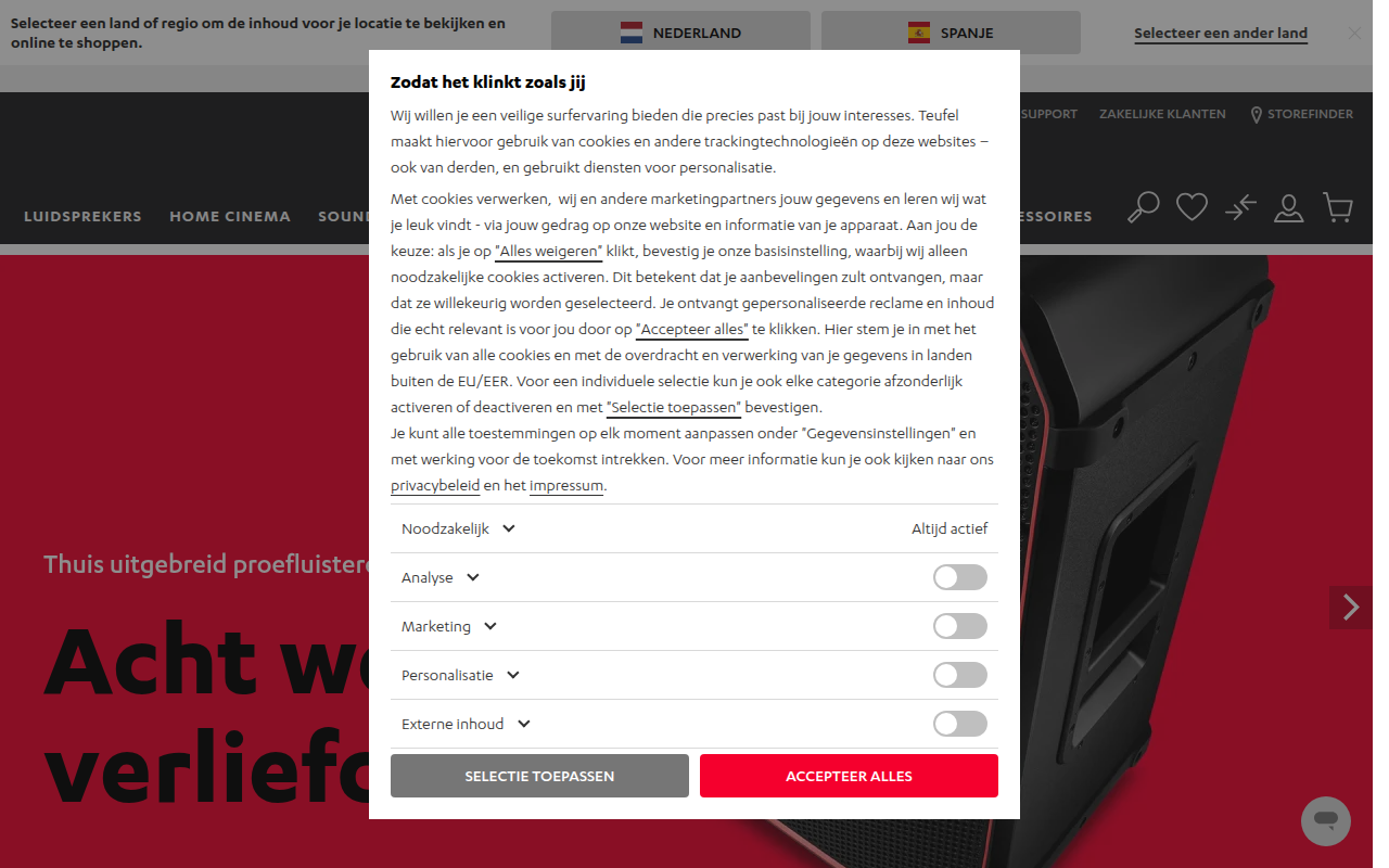 Screenshot van teufelaudio.nl