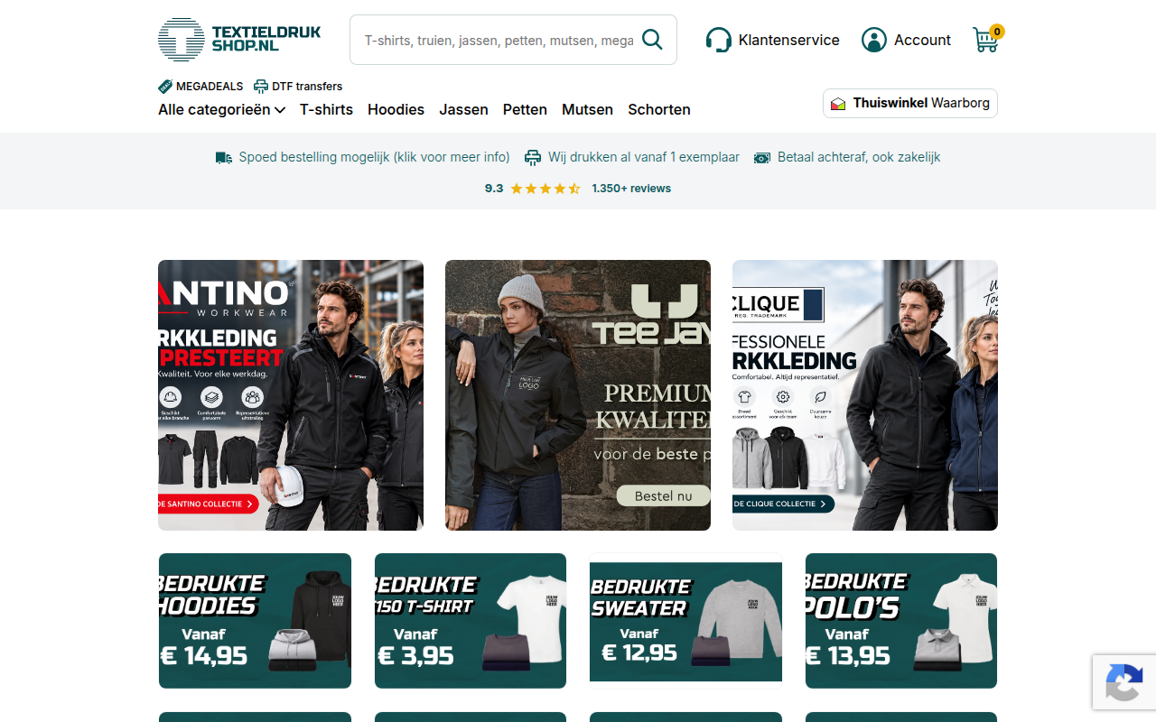 Screenshot van textieldrukshop.nl