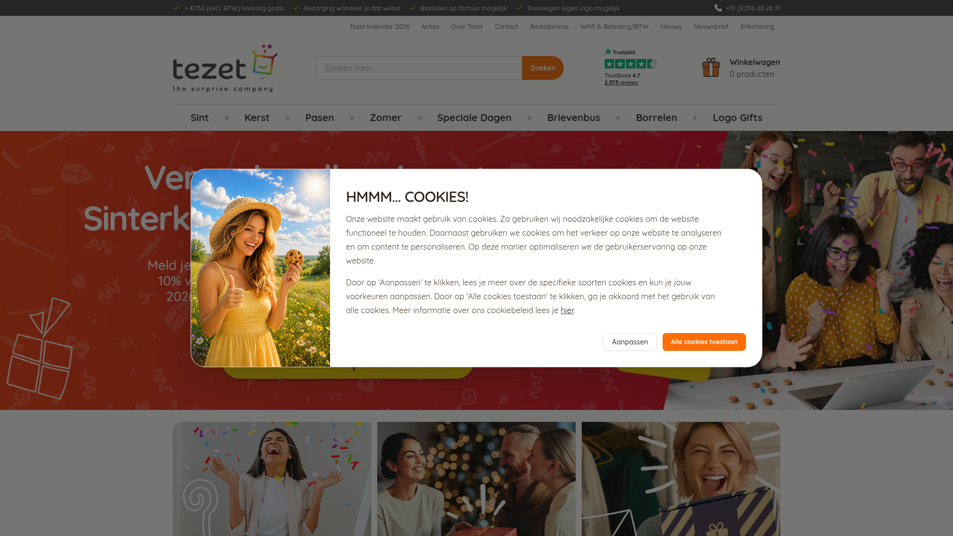 Screenshot van tezet.nl