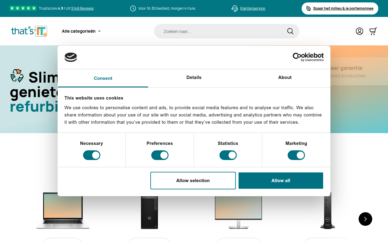 Screenshot van thatsit.nl
