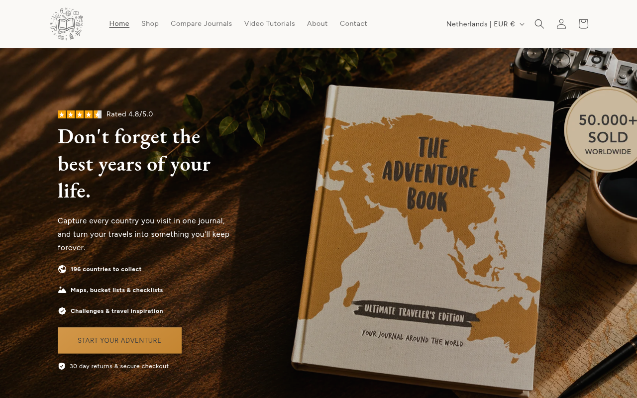 Screenshot van theadventurebook.nl