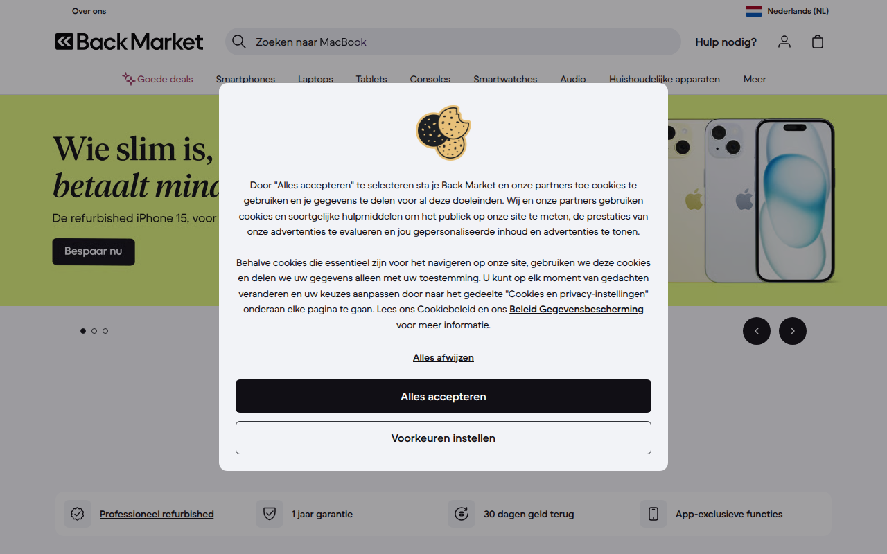 Screenshot van thebackmarket.nl