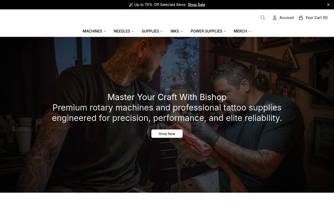 Screenshot van Rotary Tattoo Machines, Needles &amp; Inks | Bishop Tattoo Supply