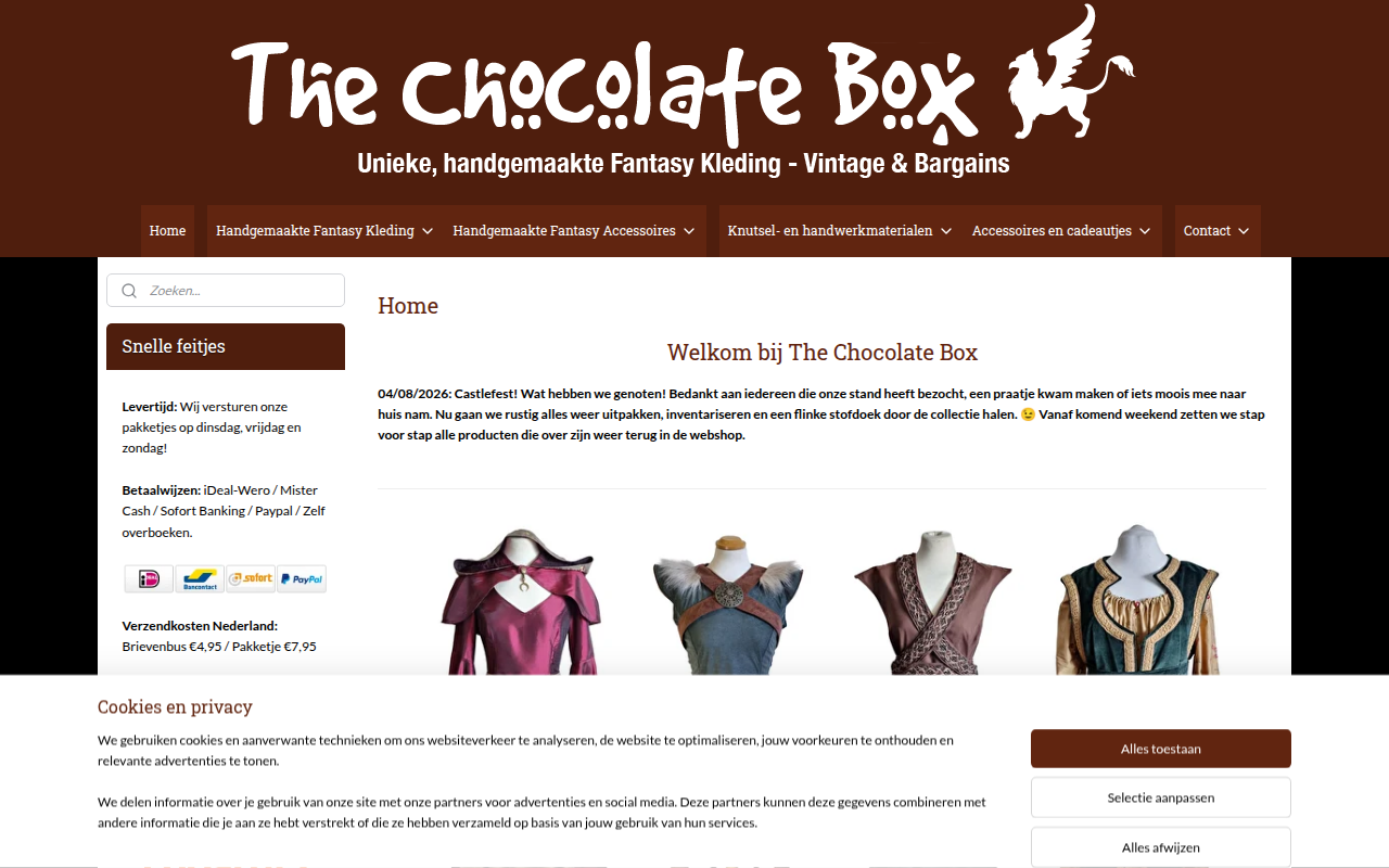 Screenshot van thechocolatebox.nl
