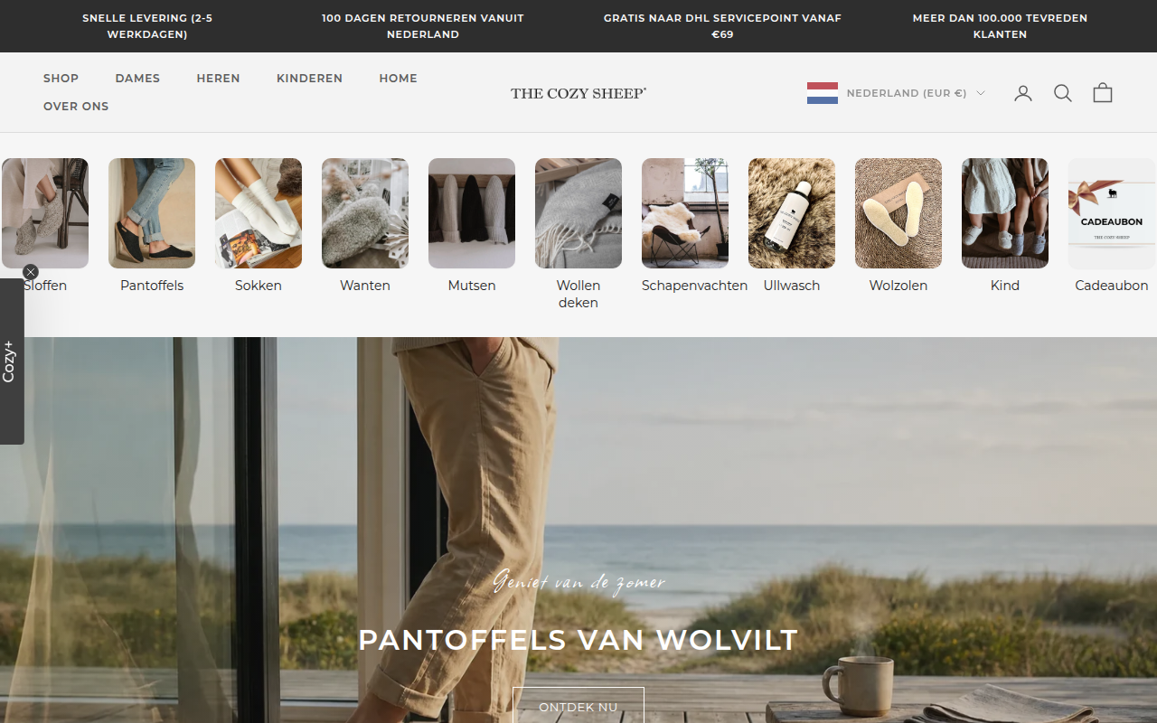 Screenshot van thecozysheep.nl