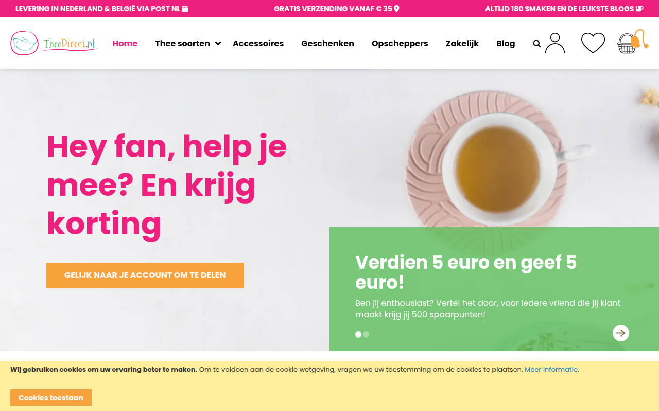 Screenshot van theedirect.nl
