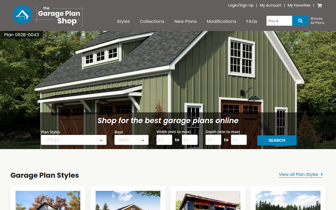 Screenshot van thegarageplanshop.com
