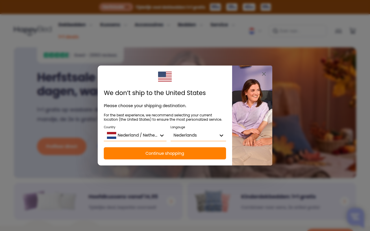 Screenshot van thehappybed.com