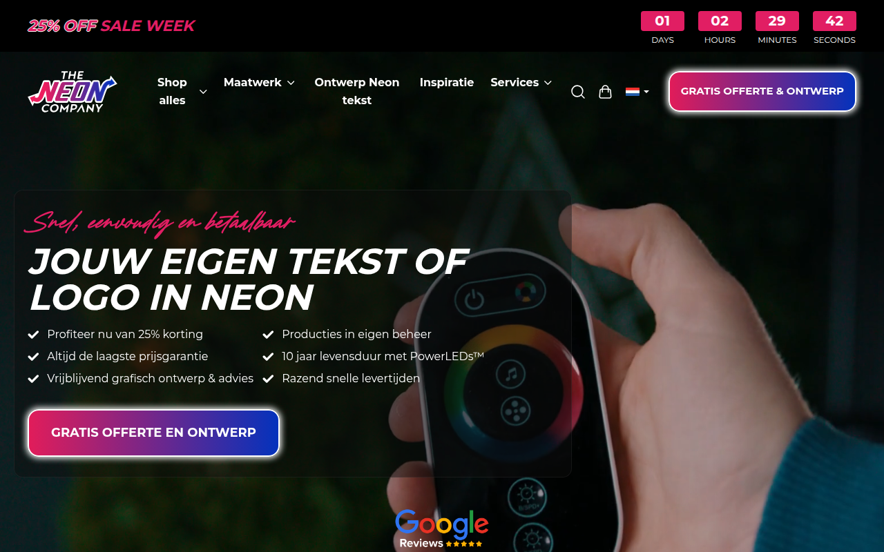 Screenshot van theneoncompany.nl