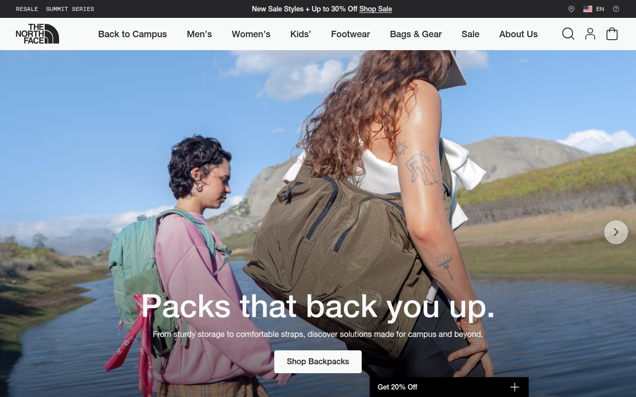 Screenshot van thenorthface.com