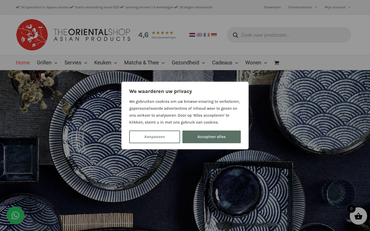 Screenshot van theorientalshop.nl